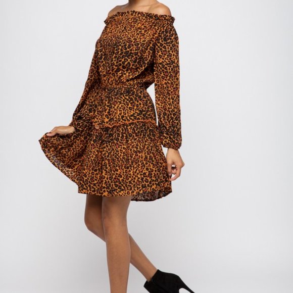 LEOPARD PRINT OFF SHOULDER RUFFLE DRESS - Picture 8 of 9